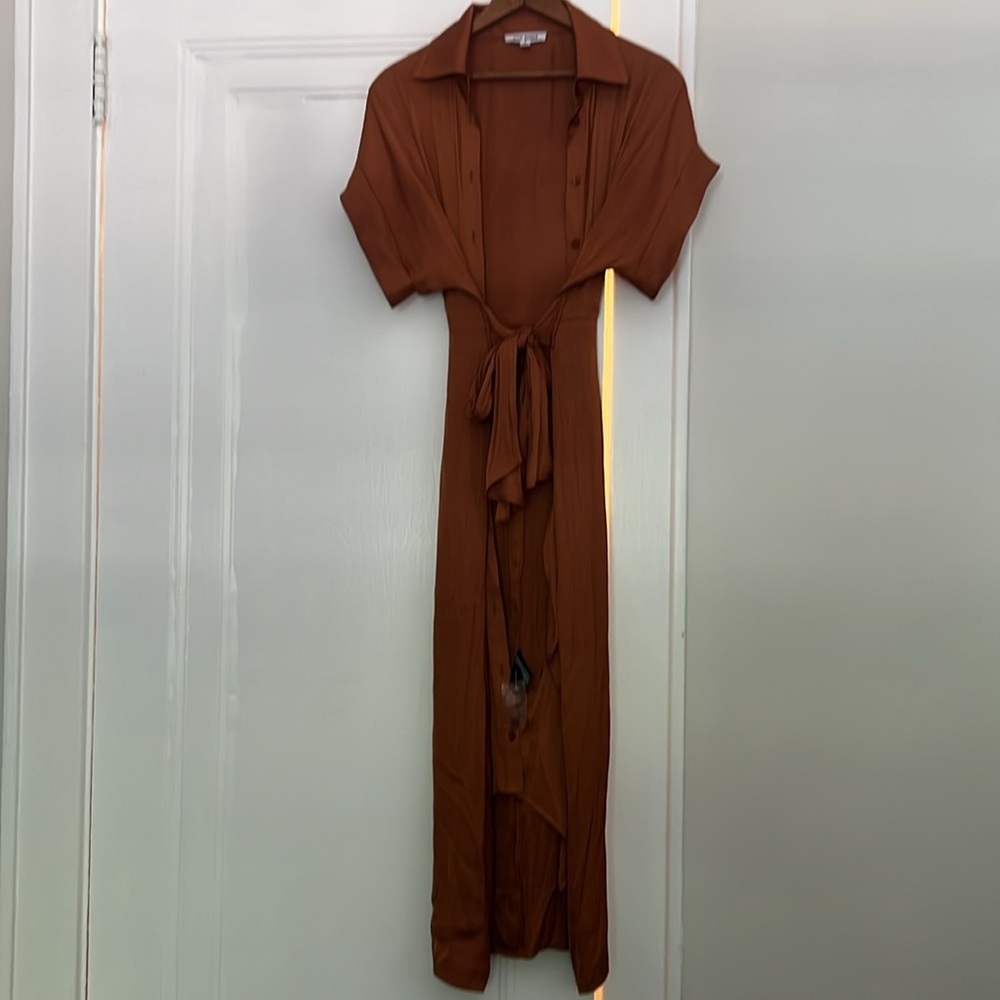 Steve Madden Rust Wrap Tie Front Midi Dress - Picture 4 of 6